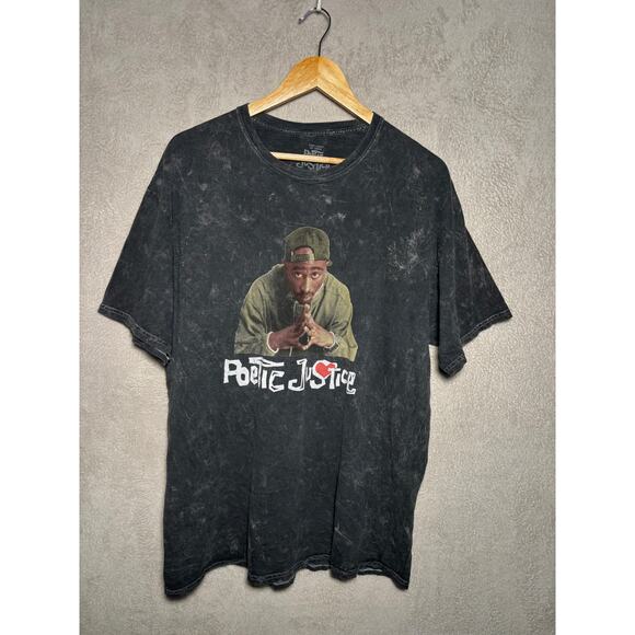 Poetic Justice Womens 100% Cotton Tupac T-Shirt‎ Acid Wash Charcoal Gray Size XL - Picture 1 of 3